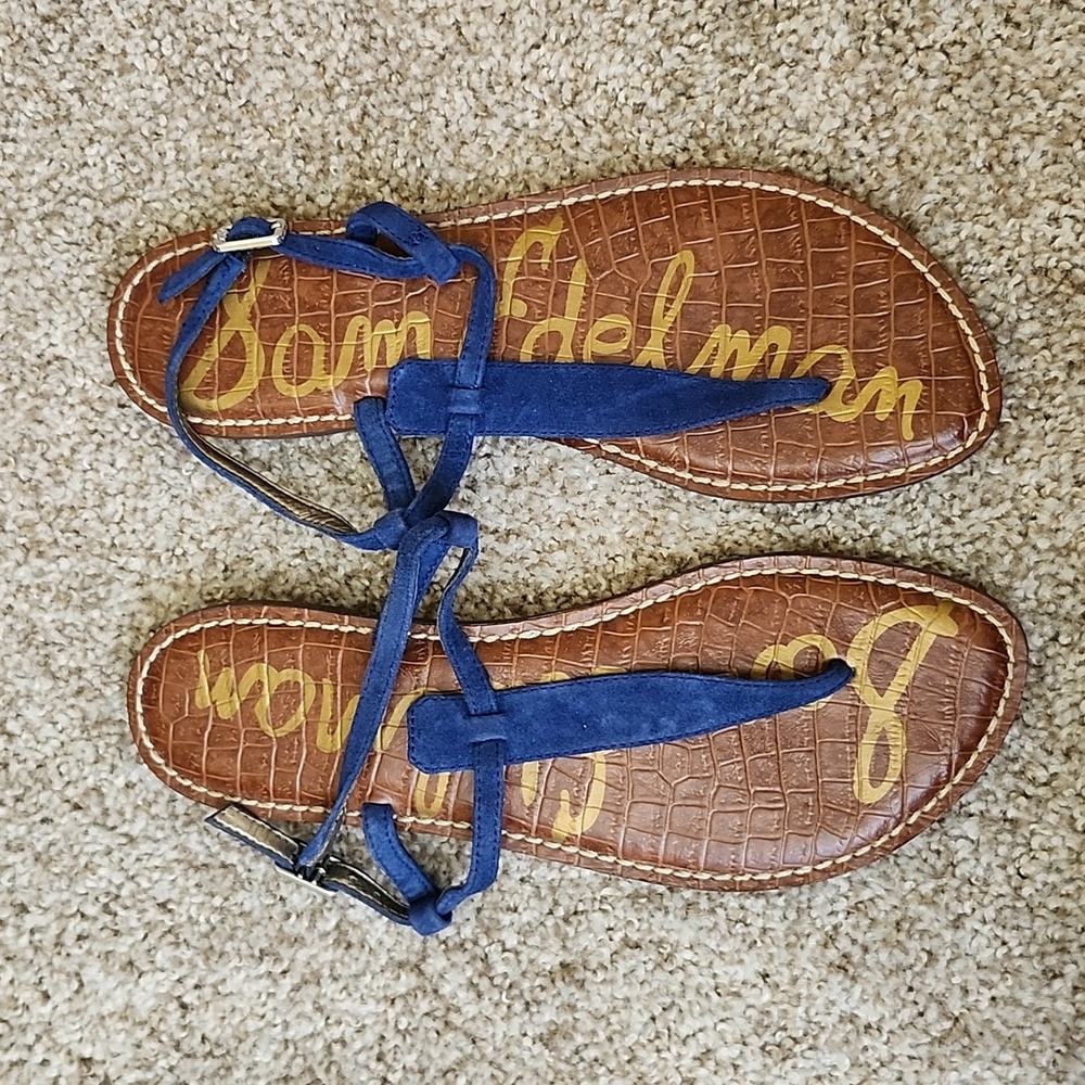 Sandals - Blue Suede Thong Sandals- Sam Edelman